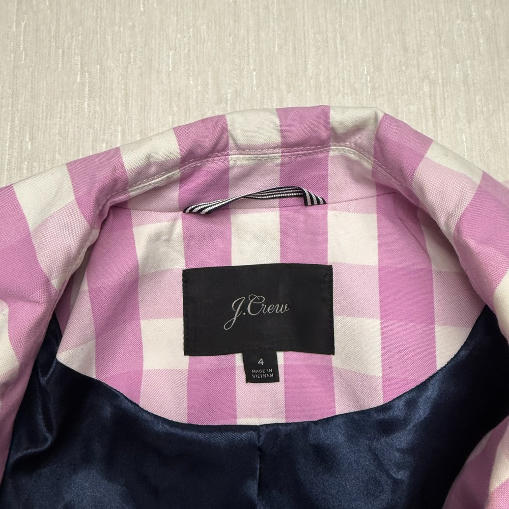J.Crew Icon Trench Coat Womens 4 Lilac White Gingham Plaid Flirty Cute Party - Picture 10 of 16